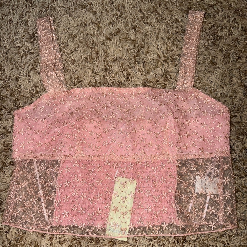 Pink Lace Floral Crop Top